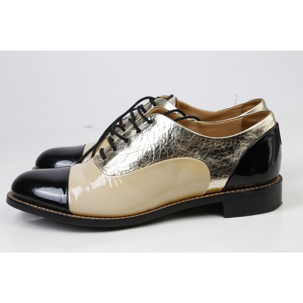 The Office OF Angela Scott Oxfords 38.5 Mr Colin Patent Nude Metallic Leather - Picture 7 of 16